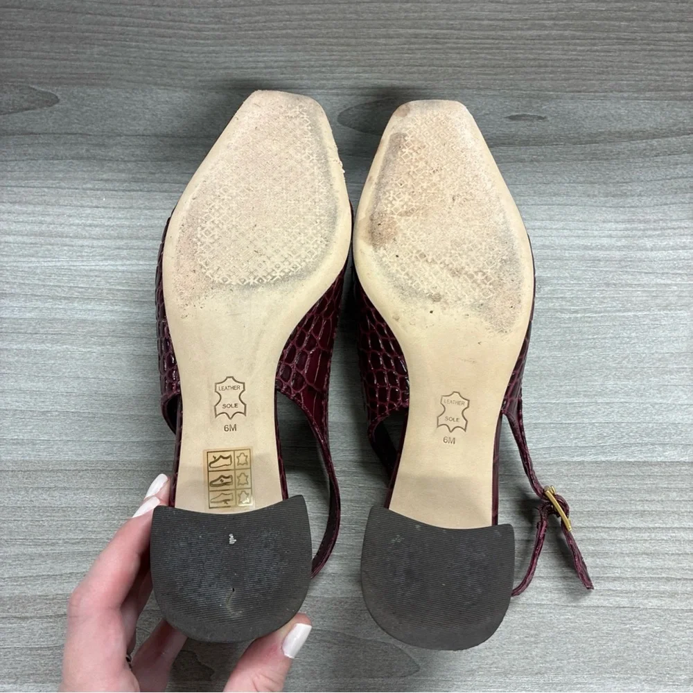 Tory Burch Mini Benton Charm Slingback Loafers, Burgundy Crocodile Embossed Sz 6